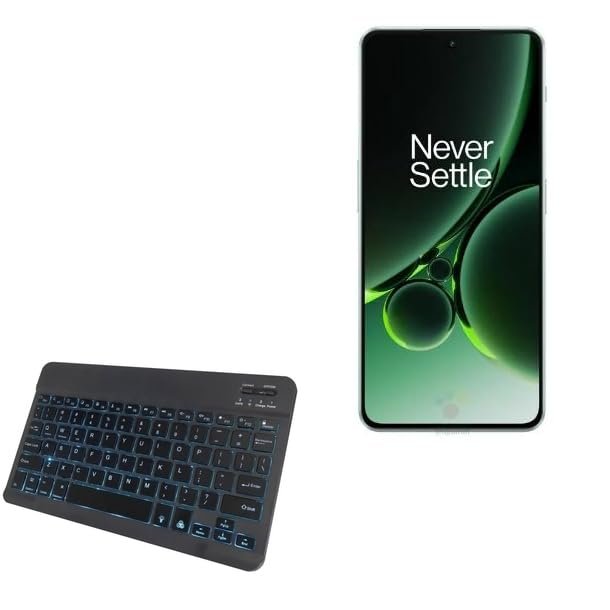 BoxWave Keyboard Compatible with OnePlus Nord 3 - SlimKeys Bluetooth Keyboard - with Backlight, Portable Slim LED 7 Colors - Jet Black