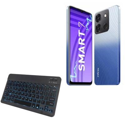 BoxWave Keyboard Compatible with Infinix Smart 7 (India) - SlimKeys Bluetooth Keyboard - with Backlight, Portable Slim LED 7 Colors - Jet Black