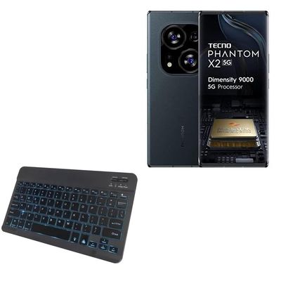 BoxWave Keyboard Compatible with Tecno Phantom X2 - SlimKeys Bluetooth Keyboard - with Backlight, Portable Slim LED 7 Colors - Jet Black
