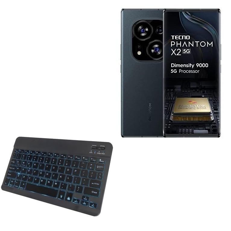 BoxWave Keyboard Compatible with Tecno Phantom X2 - SlimKeys Bluetooth Keyboard - with Backlight, Portable Slim LED 7 Colors - Jet Black