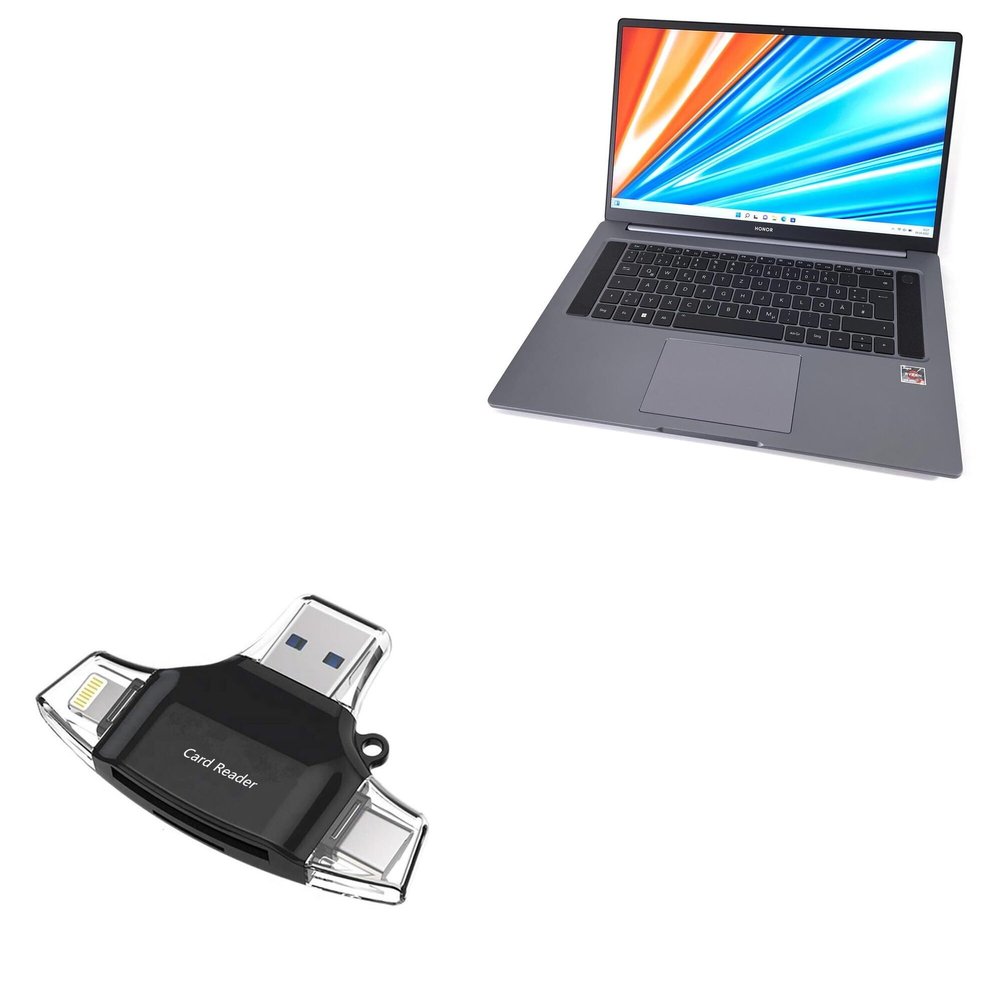 BoxWave Smart Gadget Compatible with Honor MagicBook 16 - AllReader SD Card Reader, microSD Card Reader SD Compact USB - Jet Black