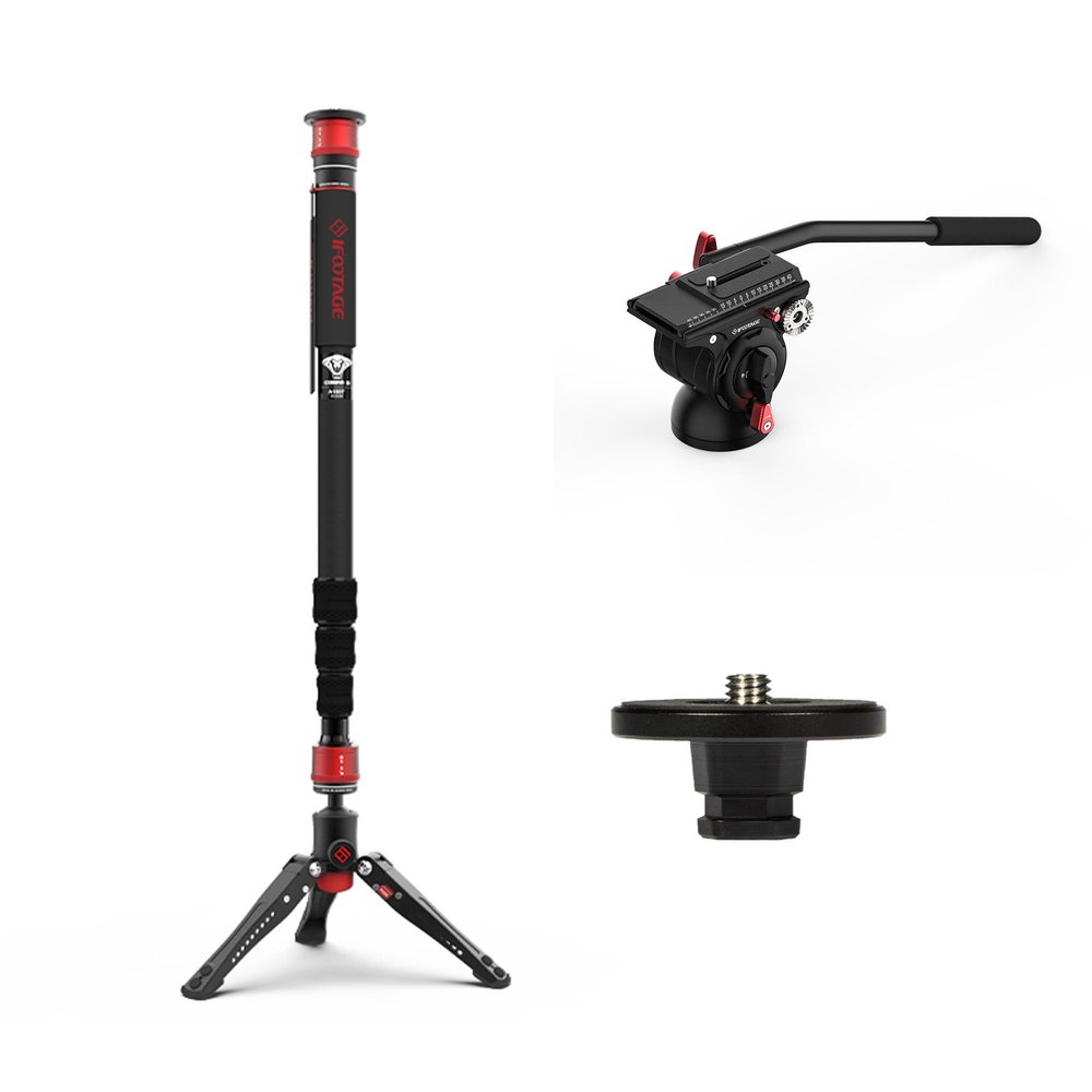 IFOOTAGE A180T Monopod & Komodo K5S Fluid Head & Quick Release Head, Monopod with Fluid Head & Extra Quick Release Head, Outdoor Photography Set