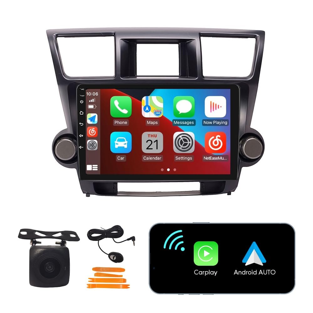 [2G+32G] 10" Carplay Android Auto Touchscreen Autoradio Car Stereo GPS Navigation FM Radio Head Unit WiFi Mirror Link Multimedia Player GPS Radio DSP Fortoyota Highlander 2007-2014