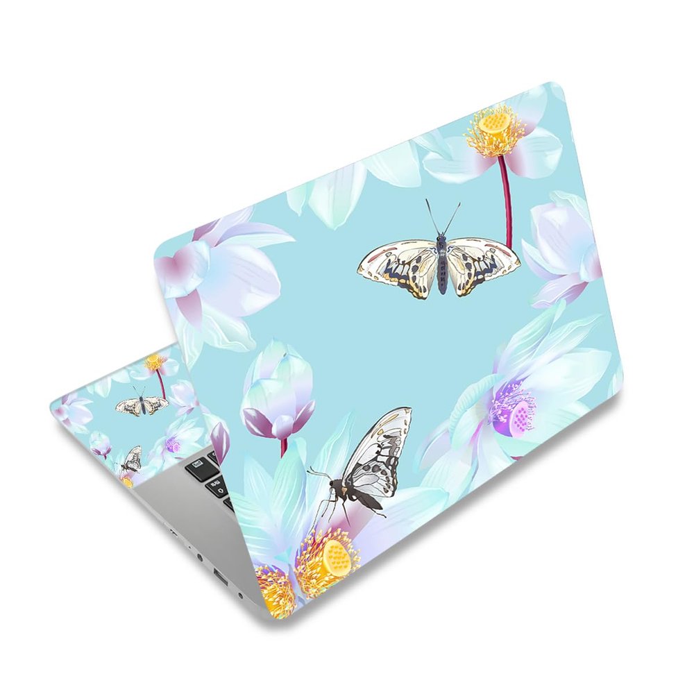 12.1 to 15.6 Inch Laptop Skin Sticker - Universal Netbook Skin - Reusable Notebook Art Decal Protector - Flowers & Butterflies