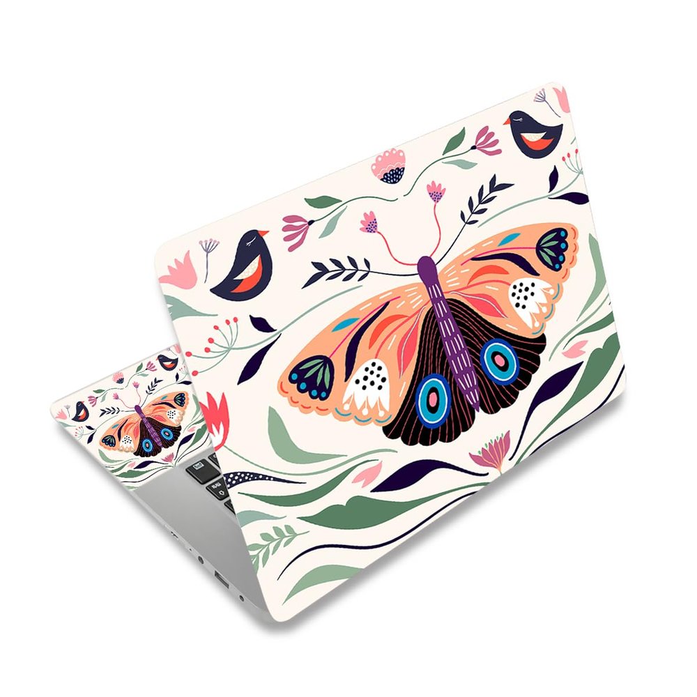 12.1 to 15.6 Inch Laptop Skin Sticker - Universal Netbook & Notebook Art Decal Protector - Reusable Butterflies & Birds
