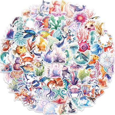 100Pcs Marine Life Stickers for Water Bottles, Fish, Jellyfish, Turtles Stickers for Hydro Flask Laptop Scrapbook Party Supplies, Waterproof Sea Animal Decals