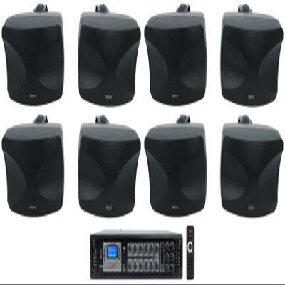 Rockville Bundle: (1) RCS350-6 350 Watt 6 Zone 70v Commercial/Restaurant Amplifier/Bluetooth + (4) Pair WET-44 PRO Dual 4" 4-Way Swivel 70V Commercial Speakers in Black (5 Item)