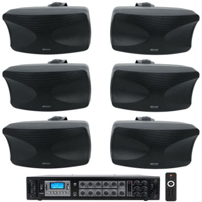 Rockville Bundle: (1) RCS180-6 180 Watt 6 Zone 70v Commercial/Restaurant Amplifier/Bluetooth + (3) Pair WET-44 PRO Dual 4" 4-Way Swivel 70V Commercial Speakers in Black (4 Item)