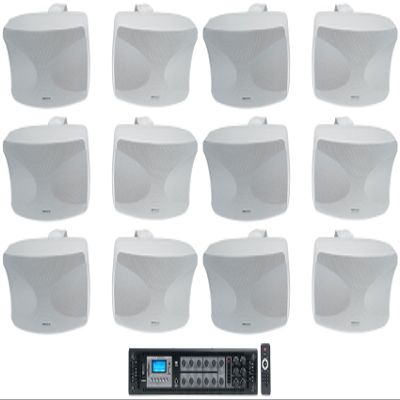 Rockville Bundle: (1) RCS650-6 650 Watt 6 Zone 70v Commercial/Restaurant Amplifier/Bluetooth + (6) Pair WET-44 PRO Dual 4" 4-Way Swivel 70V Commercial Speakers in White (7 Item)