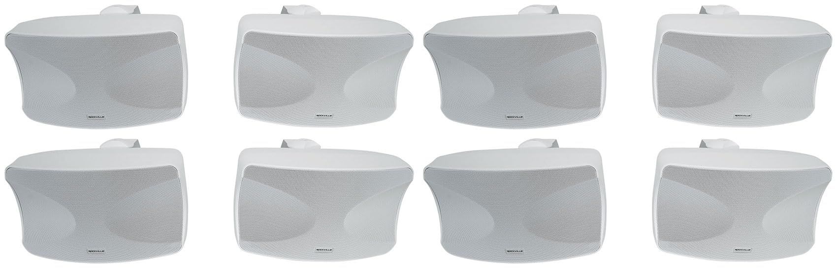 Rockville WET-44 PRO Dual 4" 70V Wall Mount Speakers, White, 4-Way Swivel, IPX55 Indoor/Outdoor Weatherproof, 45W RMS, 70V Taps (30W/15W/7.5W/3.75W) 6 Ohm, Wide Dispersion, Waterproof Cabinet (4 Item)