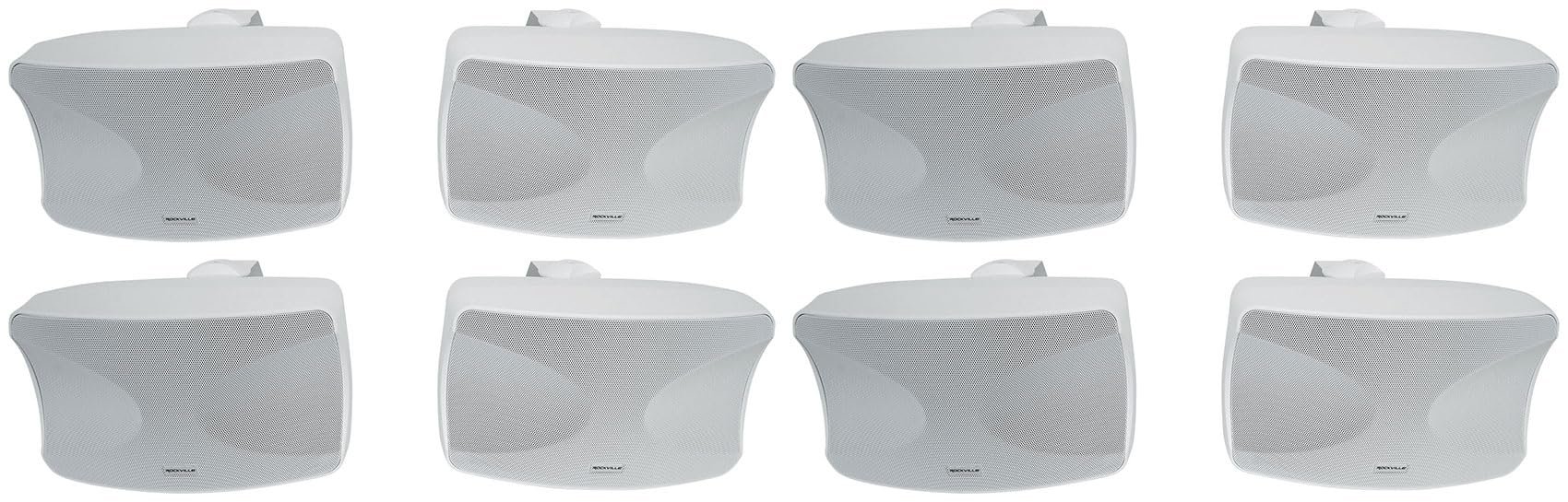Rockville WET-44 PRO Dual 4" 70V Wall Mount Speakers, White, 4-Way Swivel, IPX55 Indoor/Outdoor Weatherproof, 45W RMS, 70V Taps (30W/15W/7.5W/3.75W) 6 Ohm, Wide Dispersion, Waterproof Cabinet (4 Item)