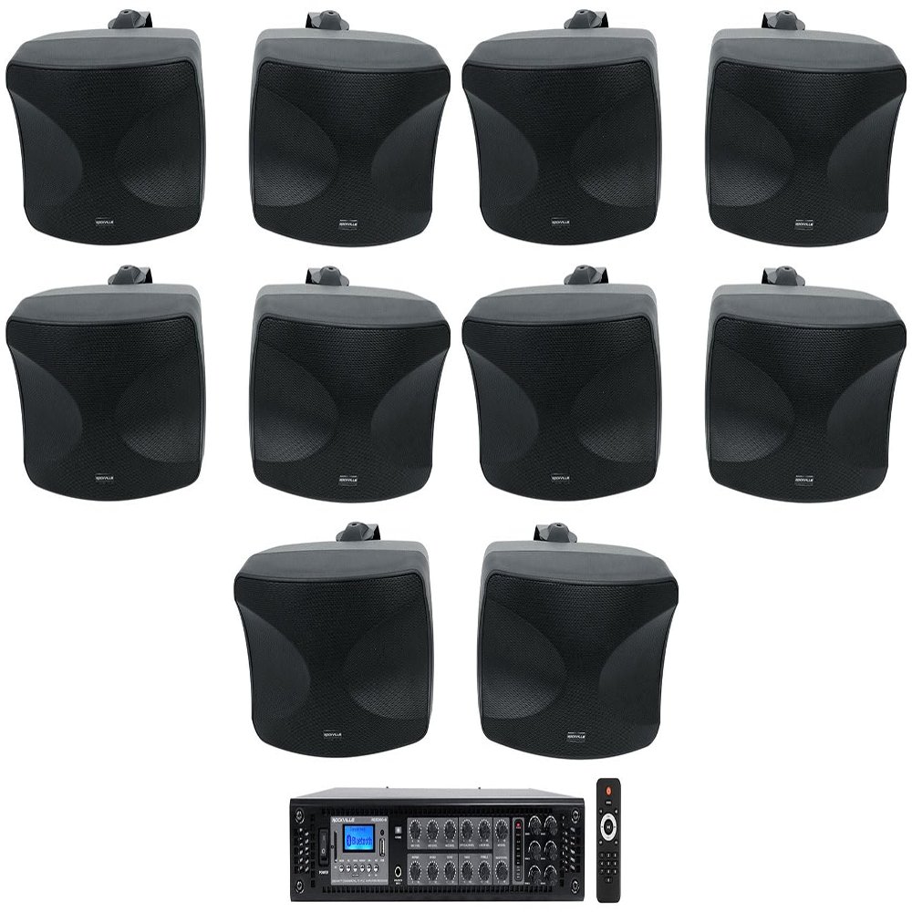 Rockville Bundle: (1) RCS350-6 350 Watt 6 Zone 70v Commercial/Restaurant Amplifier/Bluetooth + (5) Pair WET-44 PRO Dual 4" 4-Way Swivel 70V Commercial Speakers in Black (6 Item)