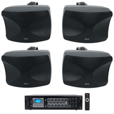 Rockville Bundle: (1) RCS180-6 180 Watt 6 Zone 70v Commercial/Restaurant Amplifier/Bluetooth + (2) Pair WET-44 PRO Dual 4" 4-Way Swivel 70V Commercial Speakers in Black (3 Item)
