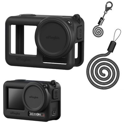 Coyktonty Silicone Cover for DJI Action 4/Action 3, Protective Case Accessories for OSMO Action 4 3, Silicone case/Lost-Proof Strap/Neck Strap/Lens Cap-4in1 Set (Black)