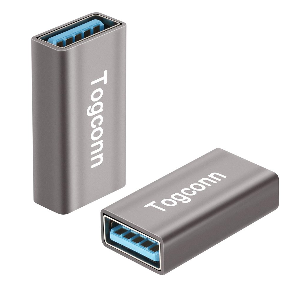 USB Coupler 2 Pack, Aluminum Shell USB 3.0 Type-A Female to Female Extension Adapter Connector, Support 5Gbps Data Transfer and Fast Charge for Connecting Extension Two USB-A Male Ends Cable