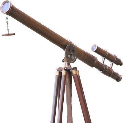 Mary Nautical- U.S. Navy Griffith Antique Adjustable Tripod Nautical Style Decorative Double Barrel Tube Floor Standing Wooden Stand Telescope