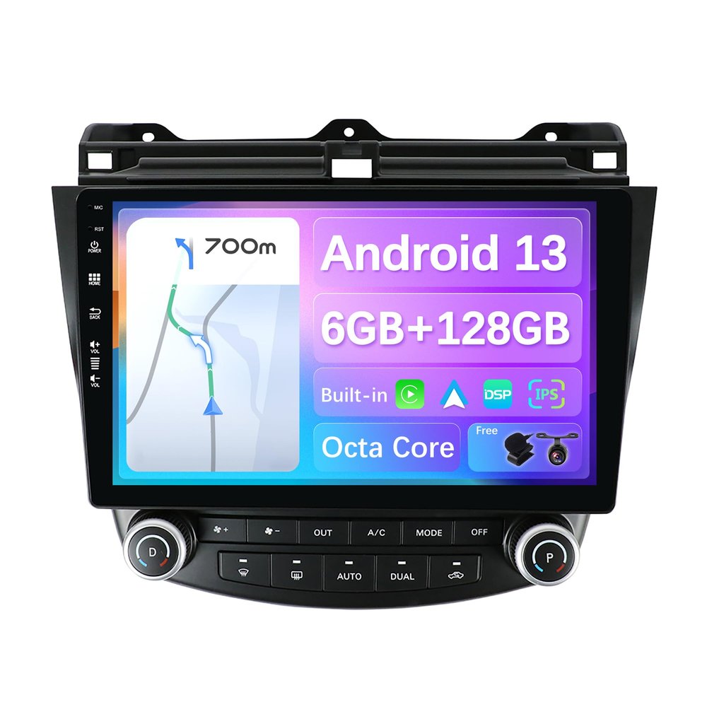 BXLIYER - [6G+128G] - Android 13 Car Stereo For Honda Accord 7th (2002-2007) - Wireless CarPlay/Android Auto - Camera & MIC - IPS 10.1 Inch 2 Din - DSP Steering Wheel WiFi DAB Fast-boot 360-Camera AHD
