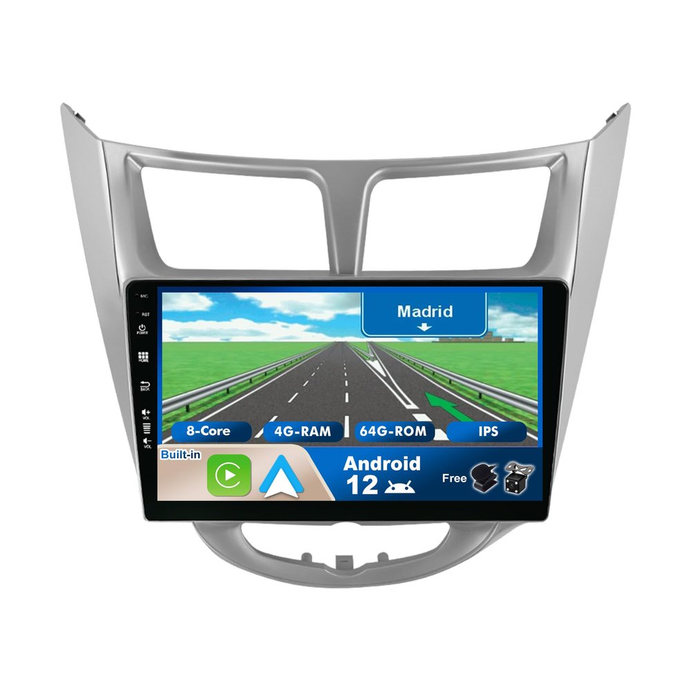 BXLIYER Android 12 IPS Car Stereo for Hyundai Verna Accent (2012-2016) - Wireless CarPlay/Android Auto - 4G+64G - LED Camera + MIC - 9 Inch 2 Din - DSP Steering Wheel WiFi DAB Fast-Boot 360-Camera BT