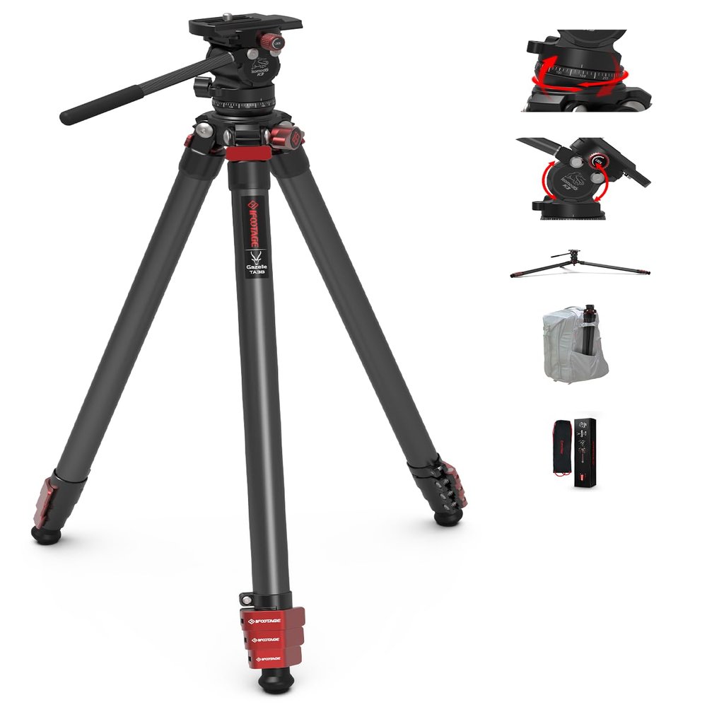 IFOOTAGE Gazelle Travel Tripod TA3B with Komodo Fluid Head K3,62/157.5cm Aluminum Alloy Tripod Kit for Camera,Smartphone Live Streaming Vlog Sony Nikon Canon Fuji DSLR,Load 11lbs,TA3B+K3