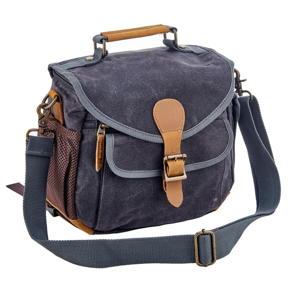 AGDHERSNVX Waxed Canvas Camera Bag DSLR/SLR/Mirrorless Sling Waterproof Purse with Tripod Holder Anti-shock Crossbody Case Compatible for Nikon Canon Sony DarkGray
