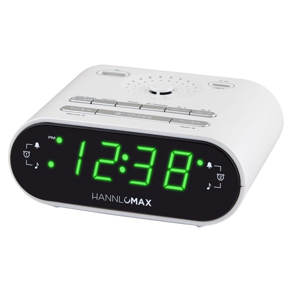 HANNLOMAX HX-158CR Alarm Clock Radio, FM Radio, USB Charge (White)