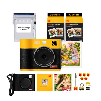 KODAK Mini Shot 3 ERA 4PASS 2-in-1 Instant Camera and Photo Printer (Yellow, Camera + Initial 8 Sheets + 60 Sheets + Accessories)
