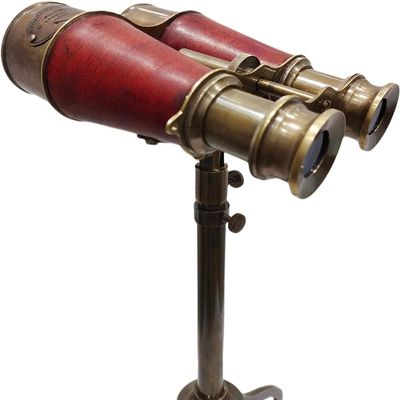 Antique Finish Decorative Leather Binocular Nautical Brass Adjatable Tripod Stand Collectable Beautiful Designer Instrument Gifts Home Office