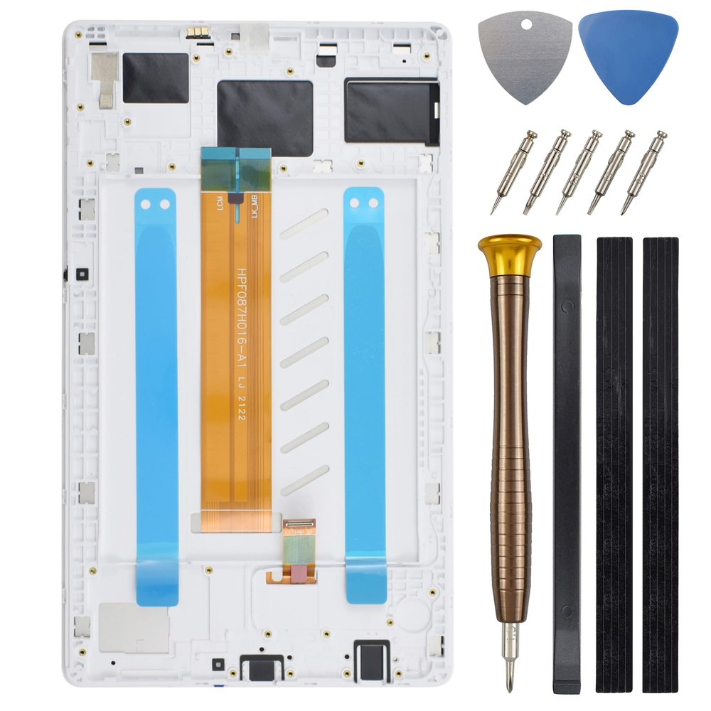 Full Screen with Screen Frame for Samsung Galaxy Tab A7 Lite Tab A7 Lite Wi-Fi SM-T220 LCD Display Touch Digitizer Screen Replacement with Tool Kit and Adhesive (WiFi Version) White 8.7"