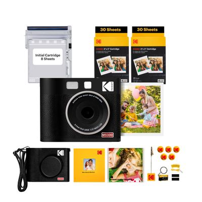 KODAK Mini Shot 3 ERA 4PASS 2-in-1 Instant Camera and Photo Printer (Black, Camera + Initial 8 Sheets + 60 Sheets + Accessories)