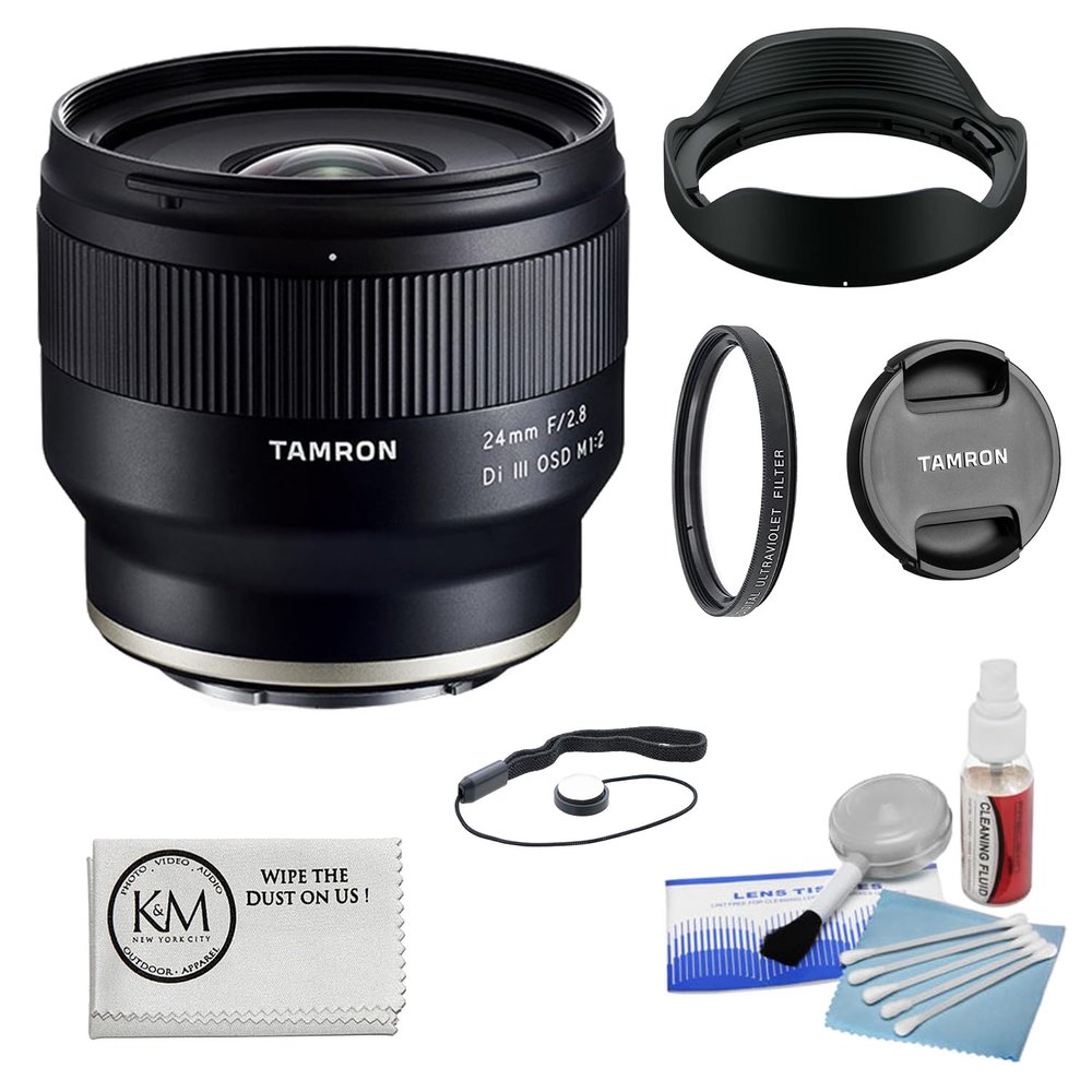Tamron 24mm f/2.8 Di III OSD M 1:2 Lens for Sony E Bundled with 67mm UV Filter + 5-Piece Camera Cleaning Kit + Lens Cap Keeper + Microfiber Cleaning Cloth (5 Items)