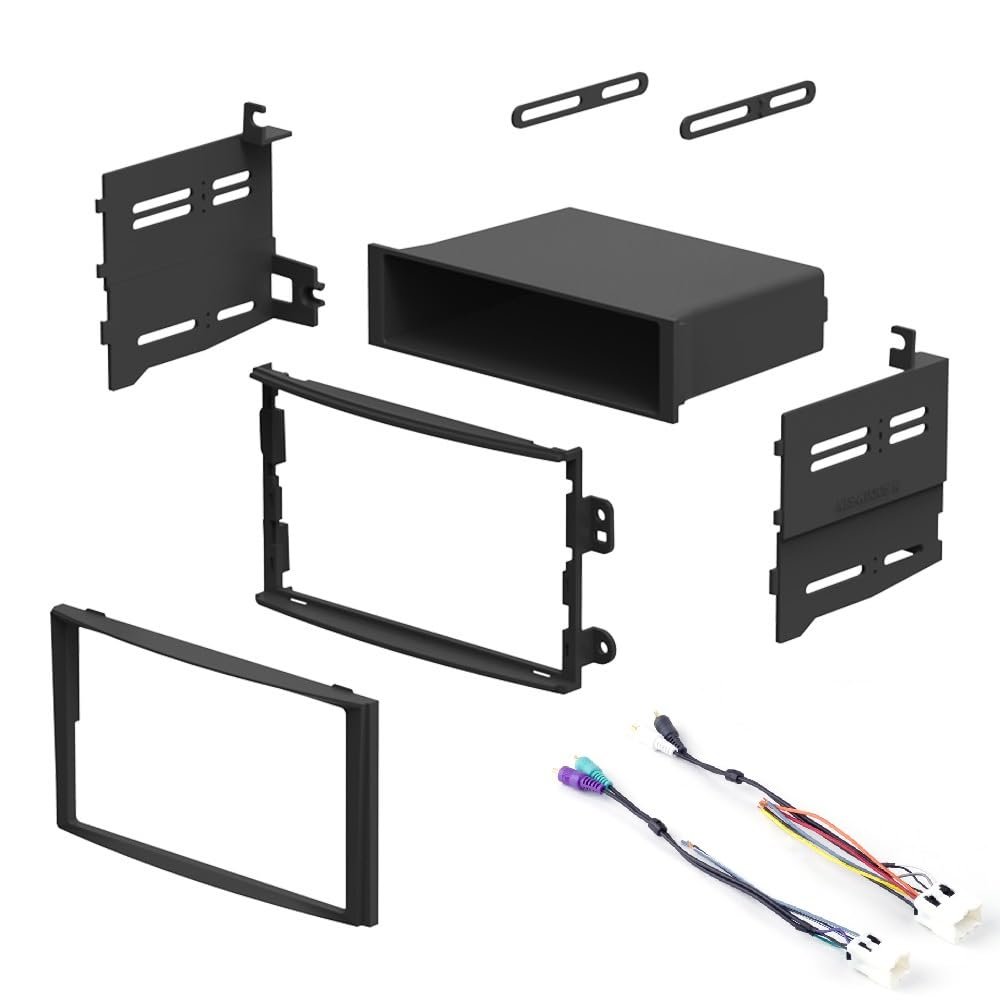 Double DIN Car Stereo Radio Installation Kit with Pocket Compatible with Nissan 350 Z (Dash Kit + Wiring Harness) 2003 2004 2005