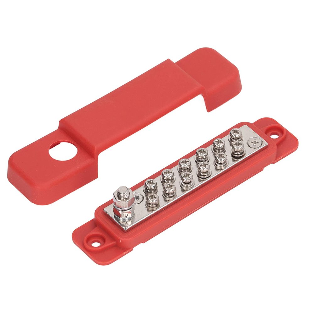 250A DC48V Busbar Terminal Block with Cover Cars Vehicles Boats Electrical Equipment Power Distribution Terminal Block M8 12 Position Studs Battery Junction Post Kit (Red)