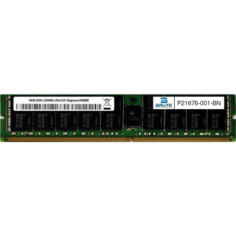 Brute Networks P21676-001-BN - 64GB PC4-25600 DDR4-3200Mhz 2Rx4 ECC Registered RDIMM (Compatible with OEM PN# P21676-001)
