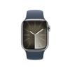 Apple Watch Series 9 [GPS + Cellular 41mm] Smartwatch with Silver Stainless Steel Case with Storm Blue Sport Band M/L. Fitness Tracker, Blood Oxygen & ECG Apps, Always-On Retina Display view 2