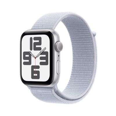 Apple Watch SE (2nd Gen) [GPS 44mm] Smartwatch with Silver Aluminum Case with Winter Blue Sport Loop. Fitness & Sleep Tracker, Crash Detection, Heart Rate Monitor, Carbon Neutral