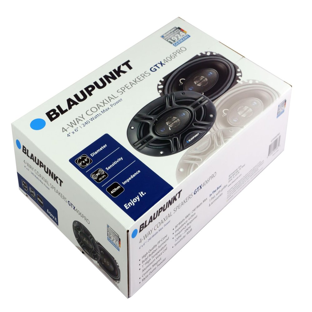 BLAUPUNKT GTX406PRO 4x6 Car Speaker - 4 Way Coaxial Speakers, 240W, 4 Ohm, 120Hz - 20kHz (2pc)