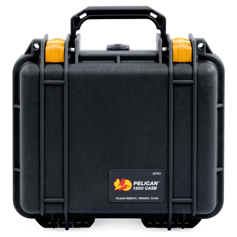 ColorCase Pelican Protector 1300 Case Black - Small Size Waterproof Case with Pick & Pluck Foam & Convoluted Lid Foam - Yellow Latches
