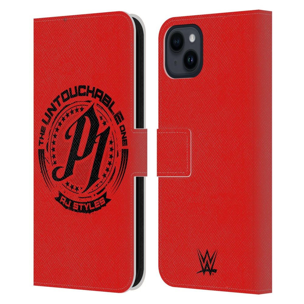 Head Case Designs Officially Licensed WWE AJ Styles Untouchable Red 2017/18 Superstars 3 Leather Wallet Case Compatible with Apple iPhone 15 Plus