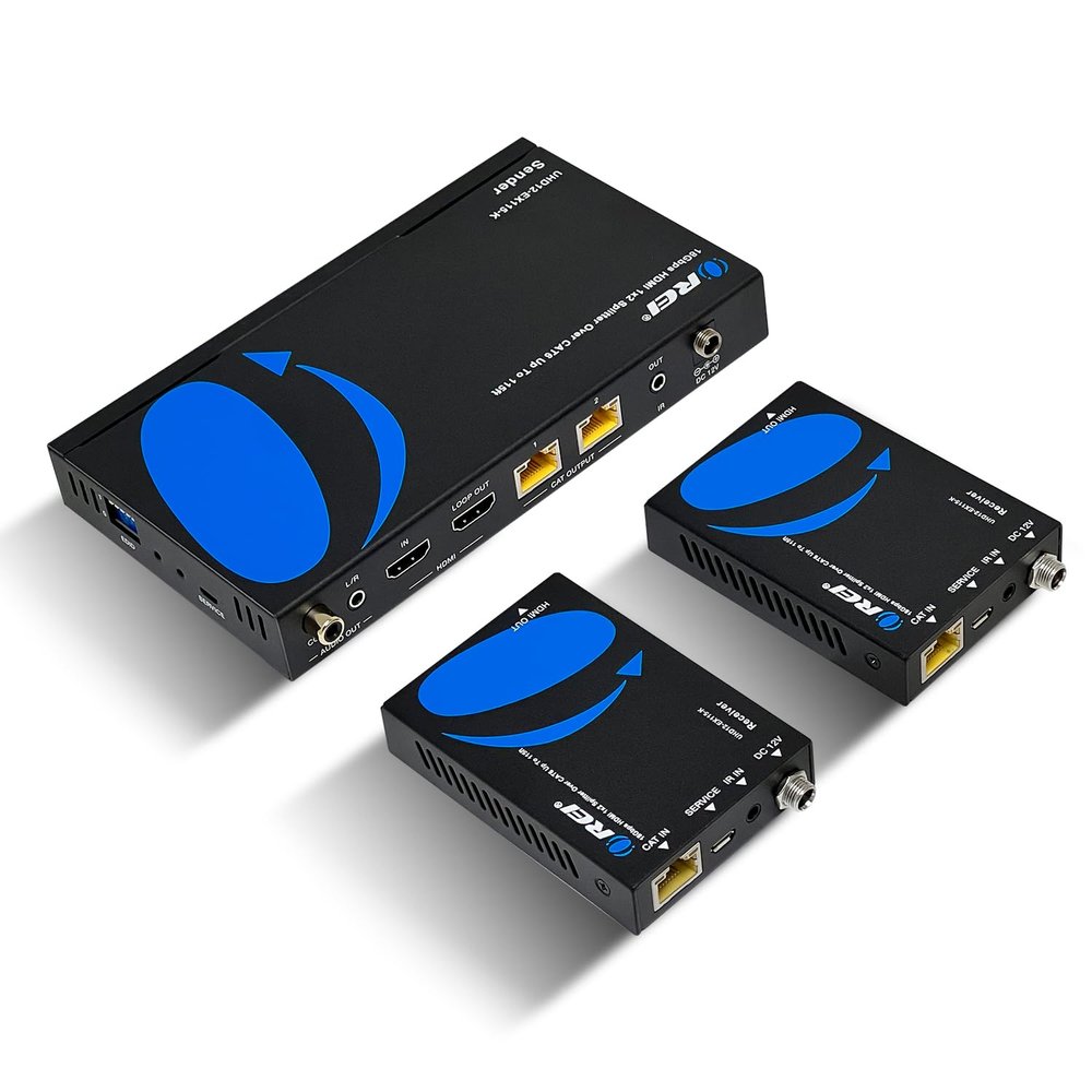 OREI 1x2 HDMI Extender Splitter 4K by Multiple Over Single Cable CAT6/7 4K@60Hz 4:4:4 HDCP 2.2 with IR Remote EDID Management - Up to 115 Ft - Loop Out - Low Latency - Full Support