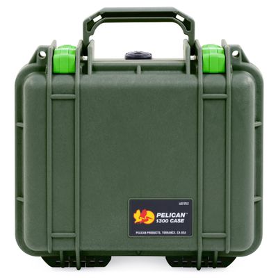 ColorCase Pelican Protector 1300 Case OD Green - Small Size Waterproof Case with Pick & Pluck Foam & Convoluted Lid Foam - Lime Green Latches