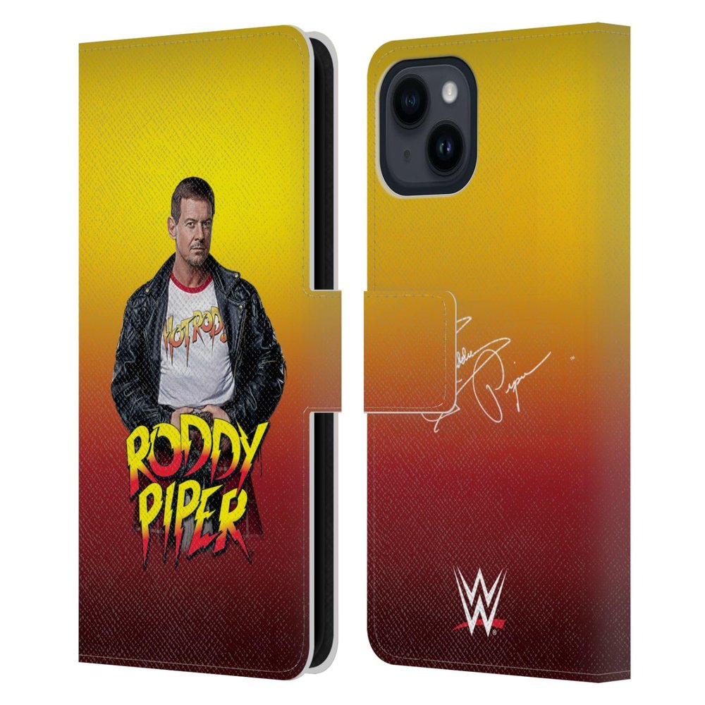 Head Case Designs Officially Licensed WWE Leather Jacket Rowdy Roddy Piper Leather Wallet Case Compatible with Apple iPhone 15