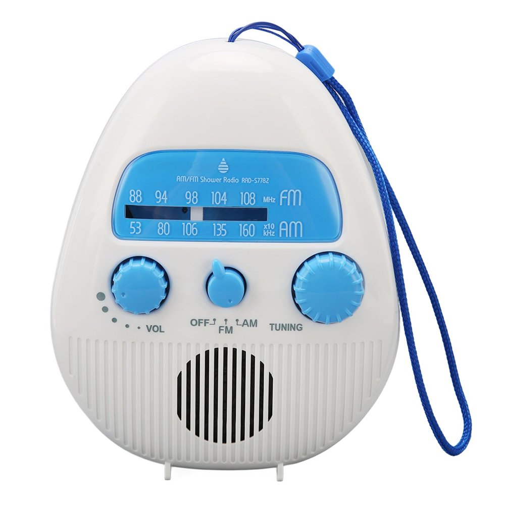 AM FM Shower Radio, Portable Bathroom Shower Radio with Built in Speaker, Hand Rope, Adjustable Volume Hanging Shower Radio, Battery Operated