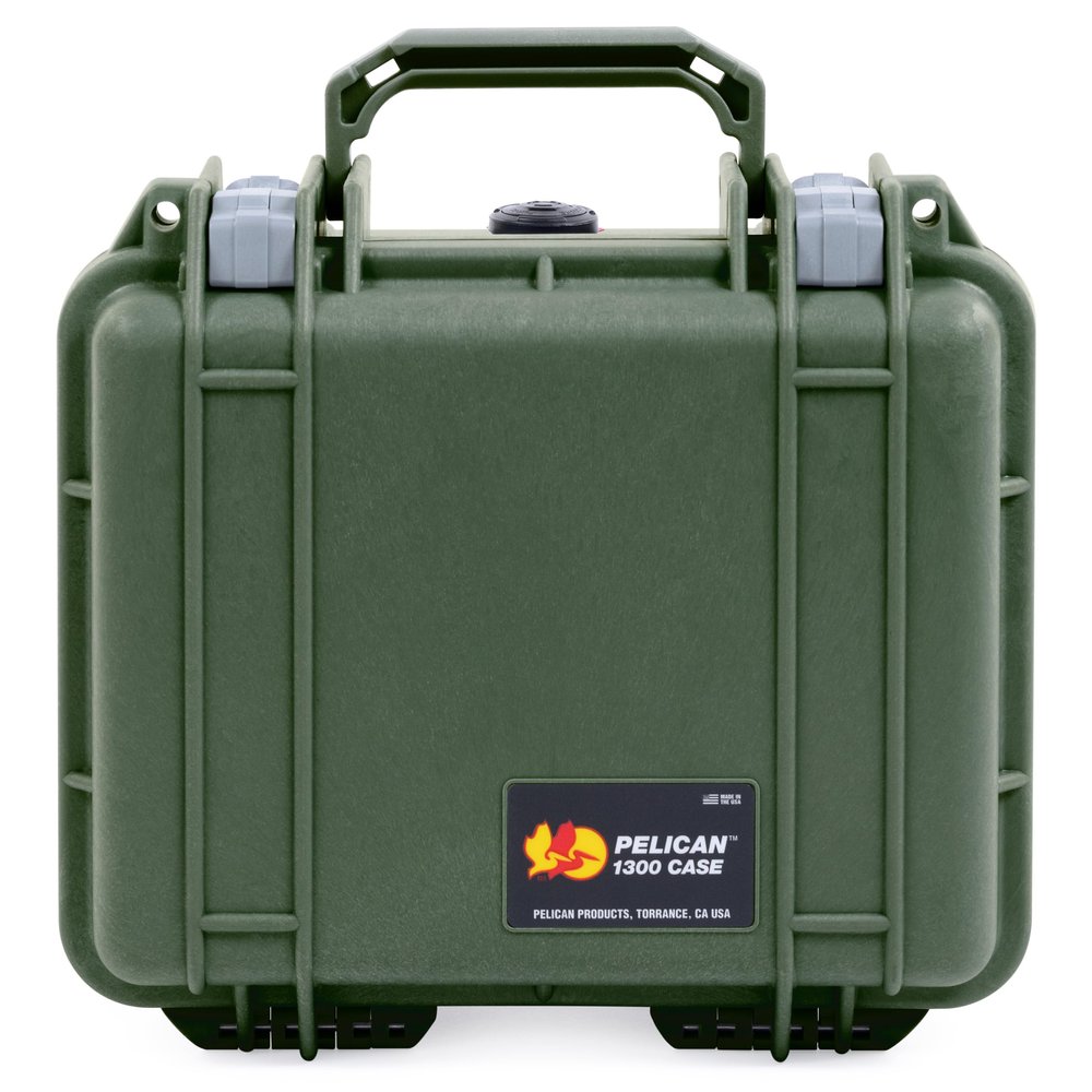 ColorCase Pelican Protector 1300 Case OD Green - Small Size Waterproof Case with Pick & Pluck Foam & Convoluted Lid Foam - Silver Latches