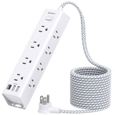 Surge Protector Power Strip - 15 FT Extension Cord, Power Strip with 12 Widely AC Outlet 3 USB, Flat Plug Wall Mount Overload Protection, 1050J, Desk Charging Station for Home Office, ETL Listed,White