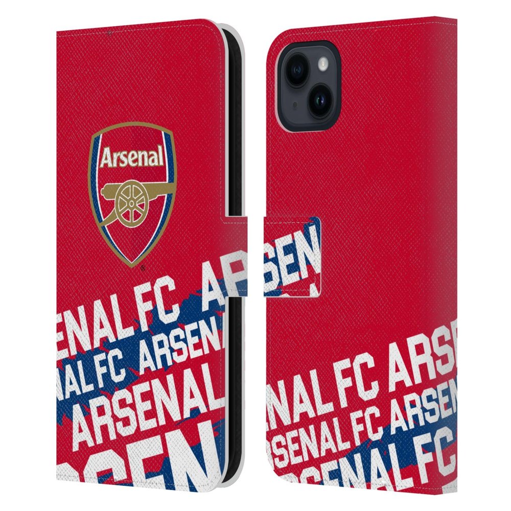 Head Case Designs Officially Licensed Arsenal FC Impact Crest and Gunners Logo Leather Wallet Case Compatible with Apple iPhone 15 Plus