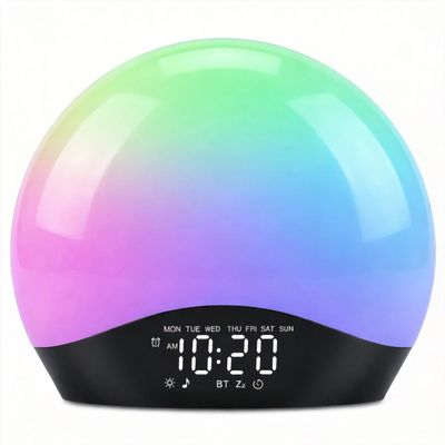 JALL Sunrise Alarm Clock for Bedrooms with White Noise Sound Machine, Wake Up Light Alarm Clocks for Heavy Sleepers & Kids, Dual Alarms, Nightlight, Sleep Timer, Bluetooth Speaker, Hatch-Style