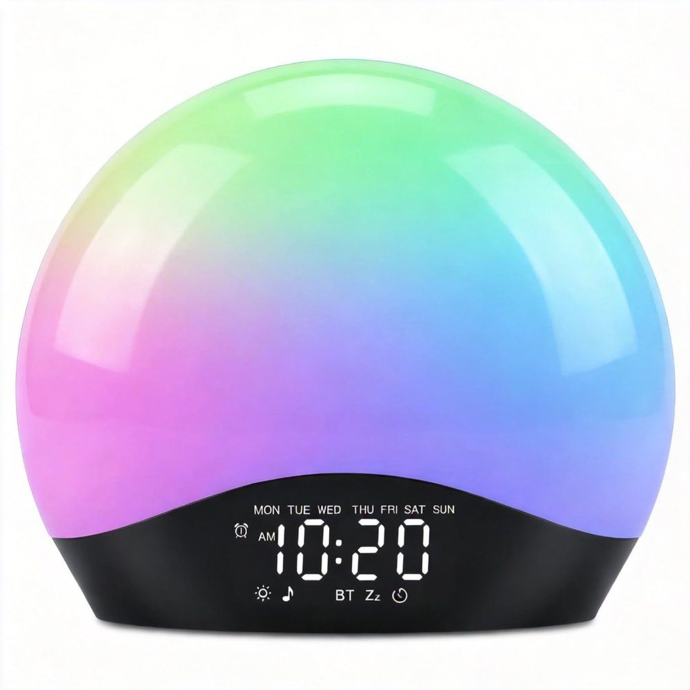 JALL Sunrise Alarm Clock for Bedrooms with White Noise Sound Machine, Wake Up Light Alarm Clocks for Heavy Sleepers & Kids, Dual Alarms, Nightlight, Sleep Timer, Bluetooth Speaker, Hatch-Style
