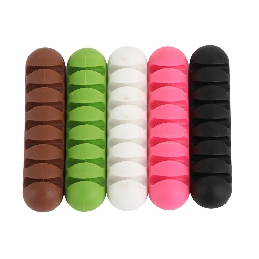 Data Cable Organizer 5PCS 7 Holes Self-Adhesive Cable Clamps Wire Winder Earphone Holder Cord Silicone Clip USB Cords Phone Line Desktop Management