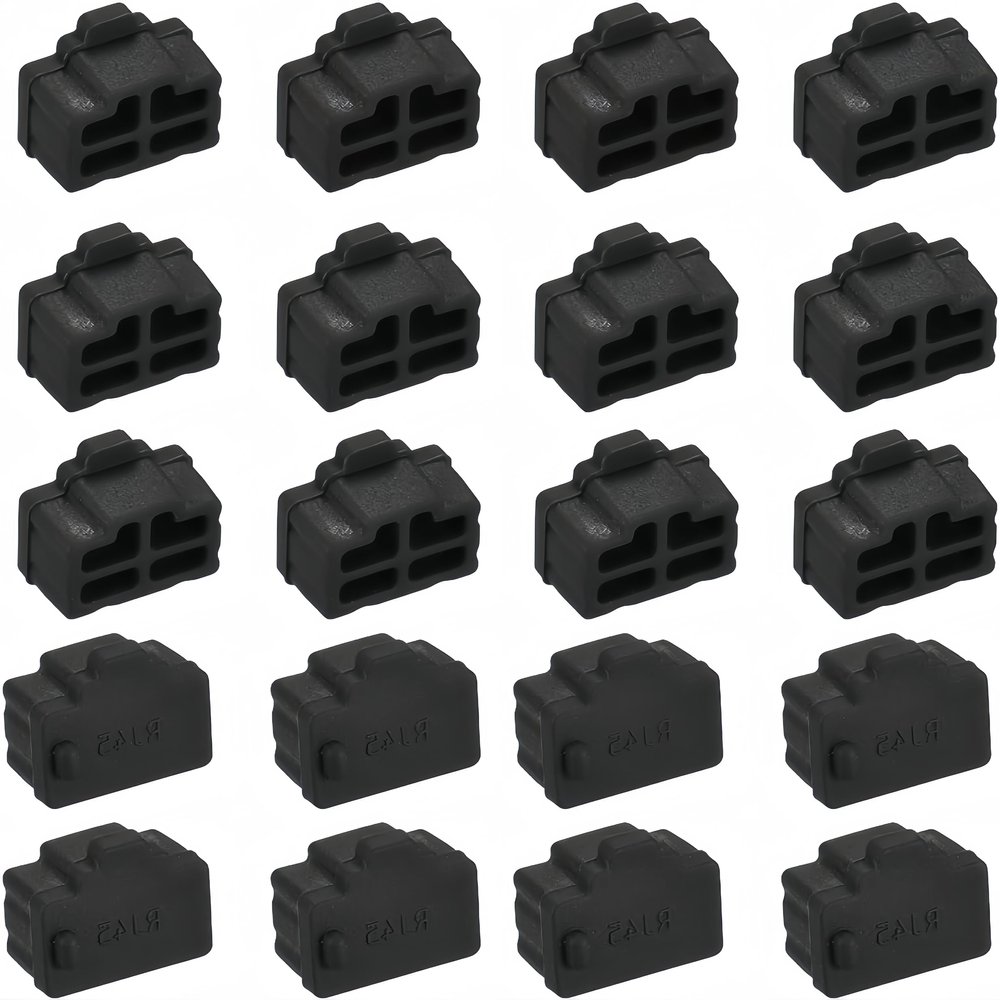 Boxonly 20Pcs Silicone RJ45 Anti-Dust Covers - Black, Dust-Proof, Compatible with Computer, Router, Switch, TV RJ45 Ports
