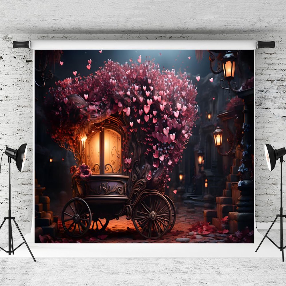 10x6.5ft Valentine's Day Photography Backdrop Love Car Background Night Street Scene Backdrops Photo Fabric Props